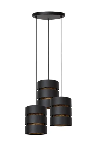 Светильник подвесной Rosas 21433/13/30 Lucide чёрный 3 лампы, основание чёрное в стиле лофт винтаж каскад фото 2